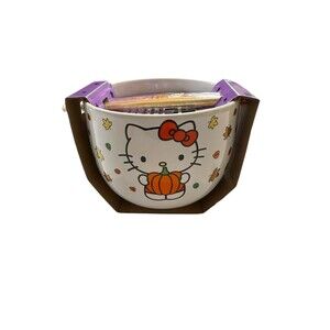 Hello Kitty Sanrio Fall Ramen Bowl w Chopsticks 20oz Ceramic New Autumn Cute
